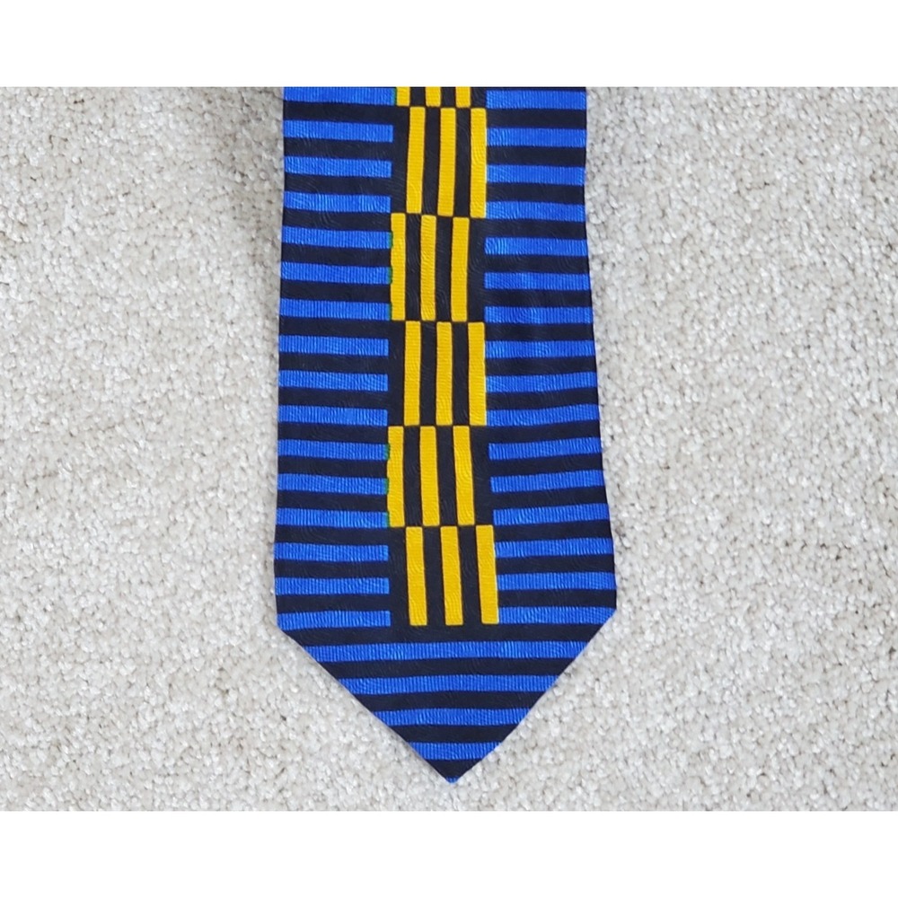 Bachrach Men's Neck Tie Blue Black and Gold 100% Silk Italy